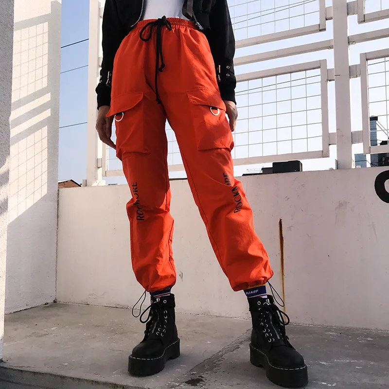 orange cargo pants womens