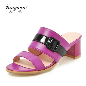 

fanyuan leisure large Size 34-46 square Heels Shoes Woman elegant Party office lady mules pumps women shoes summer sandals