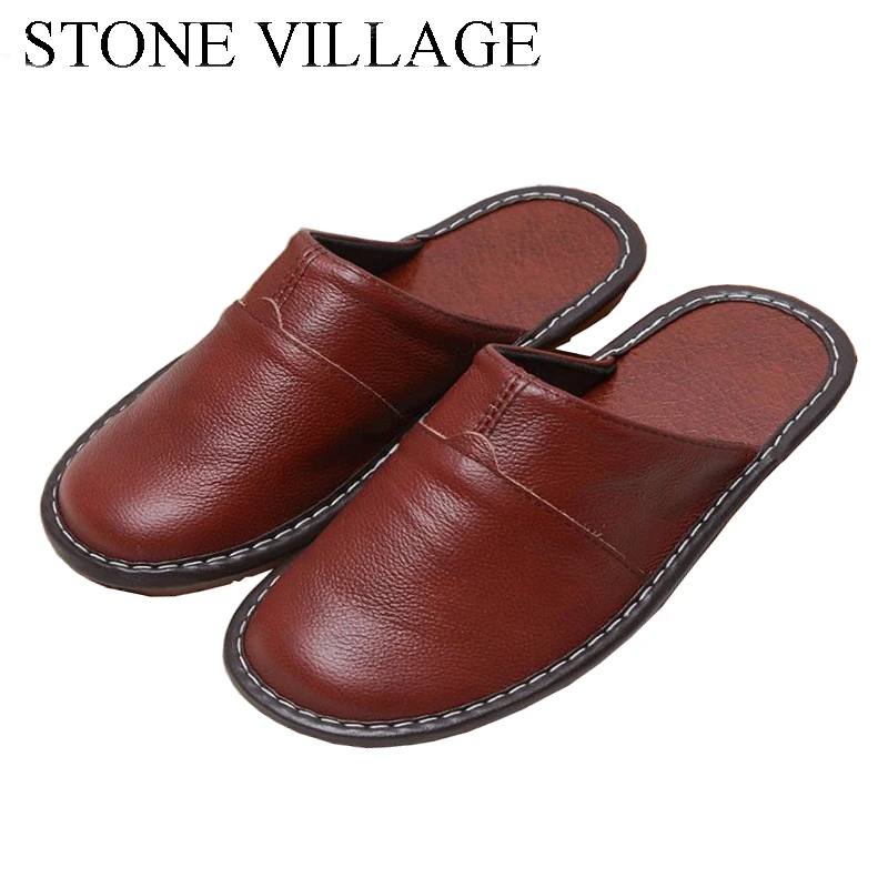 US $11.88 High Quality New Genuine Leather Home Slippers Spring And Autumn Indoor Floor Shoes Couple Thick NonSlip Men Women Slippers