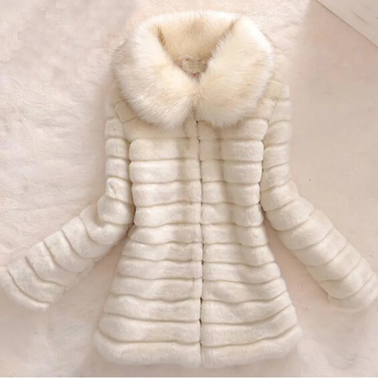 Black/ White/ Beige Female Winter Autumn Fake Fur Coats Plus Size S/6XL Female Casual Faux Fur Jacket Women Casual Tops D435