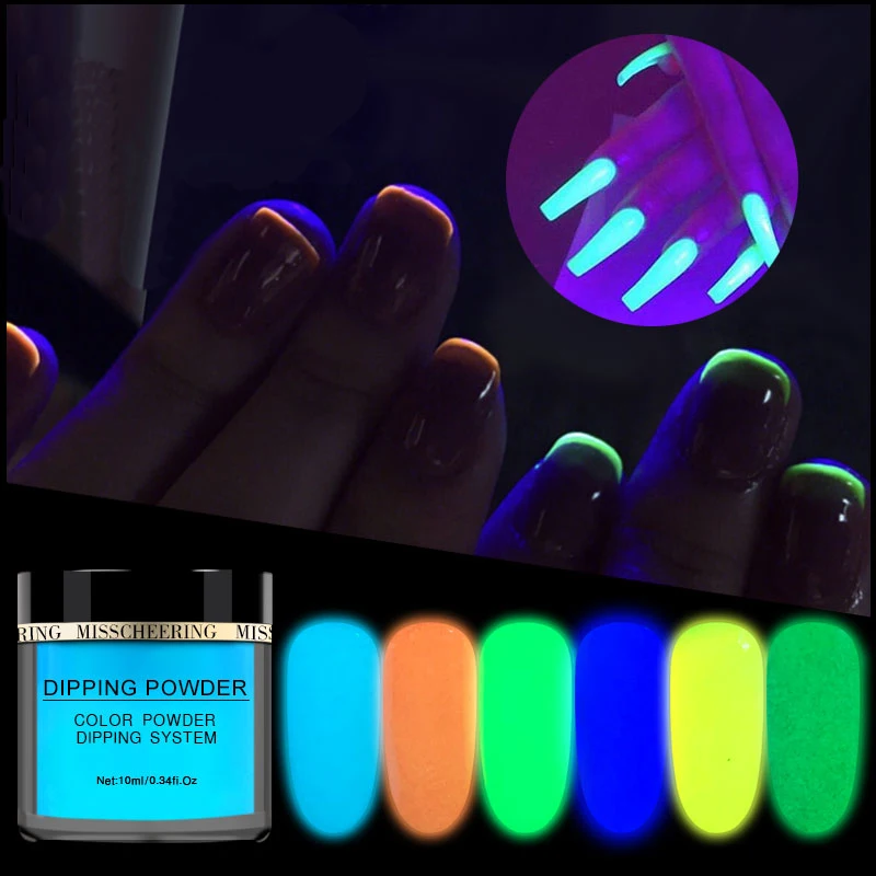 

1Pot 10ml Luminous Dip Nail Powders Glow In Dark Dipping Glitter Decoration Long Last UV Gel Natural Dry NO Lamp Cure New Design