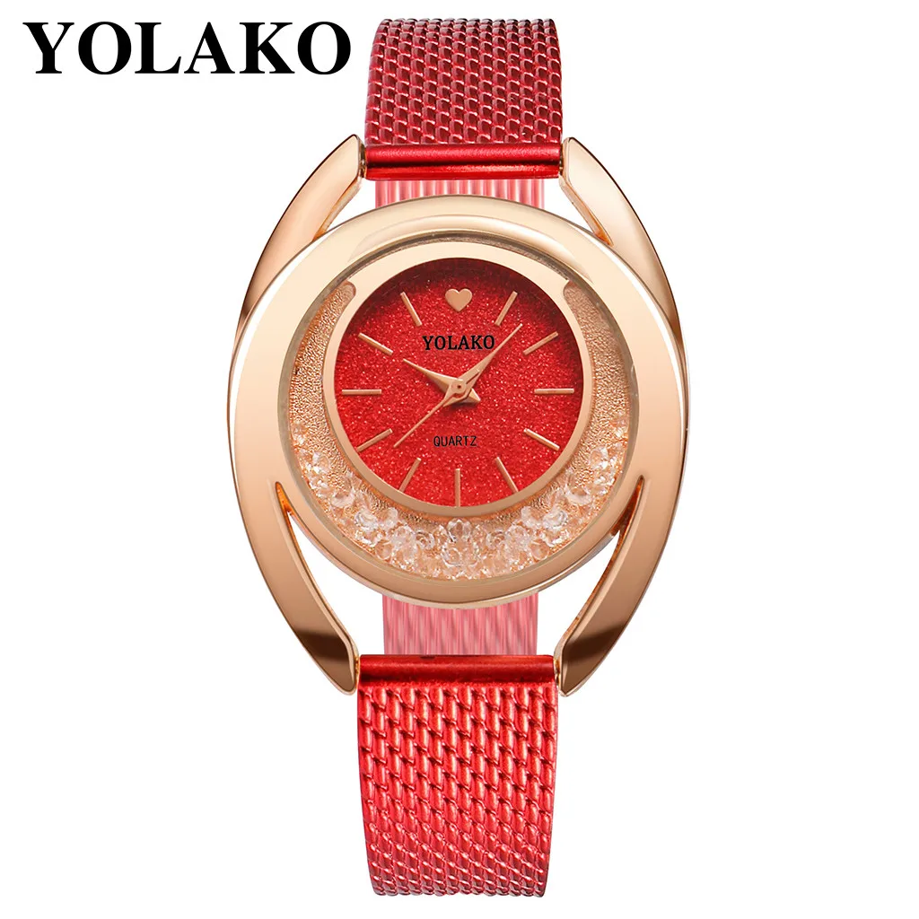Red YOLAKO для женщин часы браслет кварцевые часы дамы наручные Relogio Feminino Diamond Reloj Mujer Горячие montre femme 533 - Цвет: Red