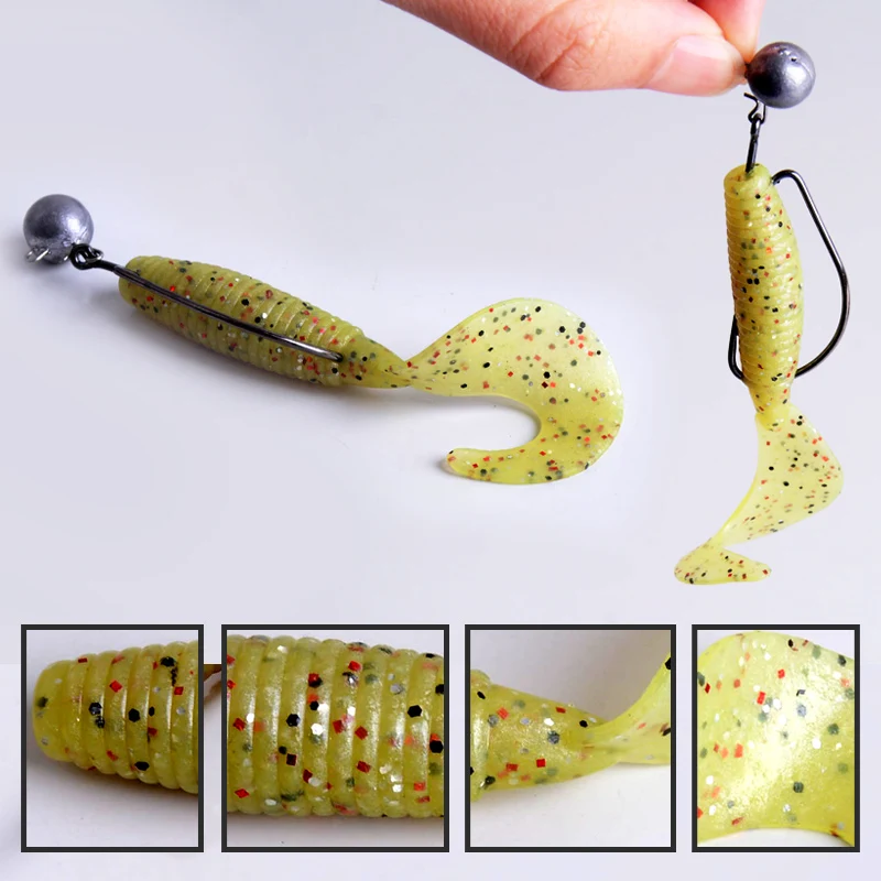 Fishing lure 5Pcs/lot 3.3g 70mm quality professional soft lure worm curly tail grub Artificial Fake Bait fly fishing wobbler