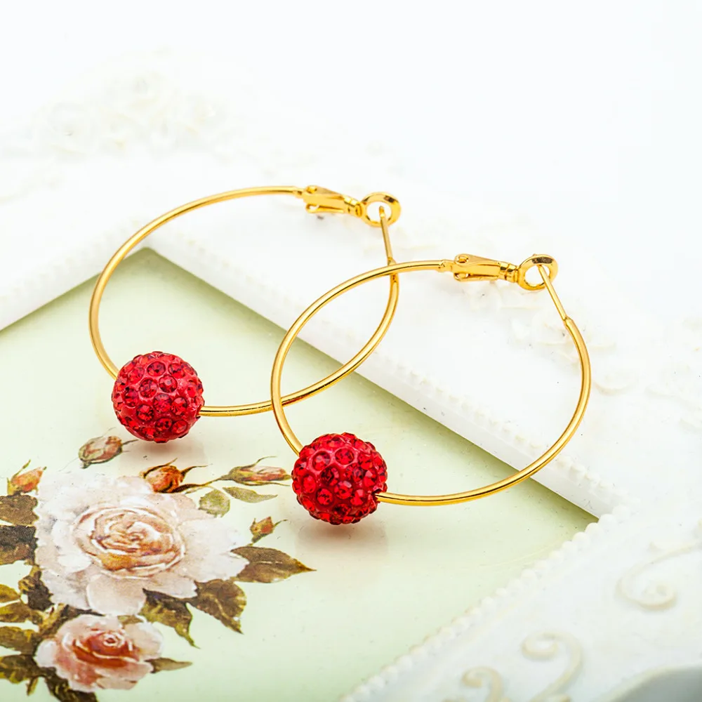 

Gold Color Crystal Ball Beads Hoop Earrings Fashion Women Big Round Circle Large Loop Earring Rhinestone Charm Ear Jewelry