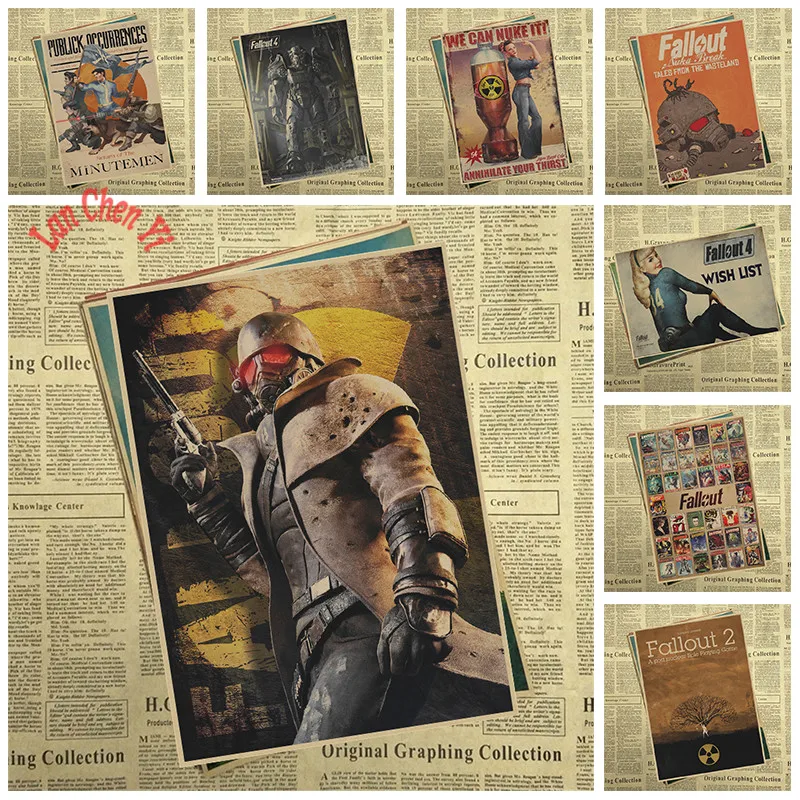 Fallout Classic Series Nostalgic Matte Kraft Paper Poster Office Gift Room Dining Home Decor wall sticker Design