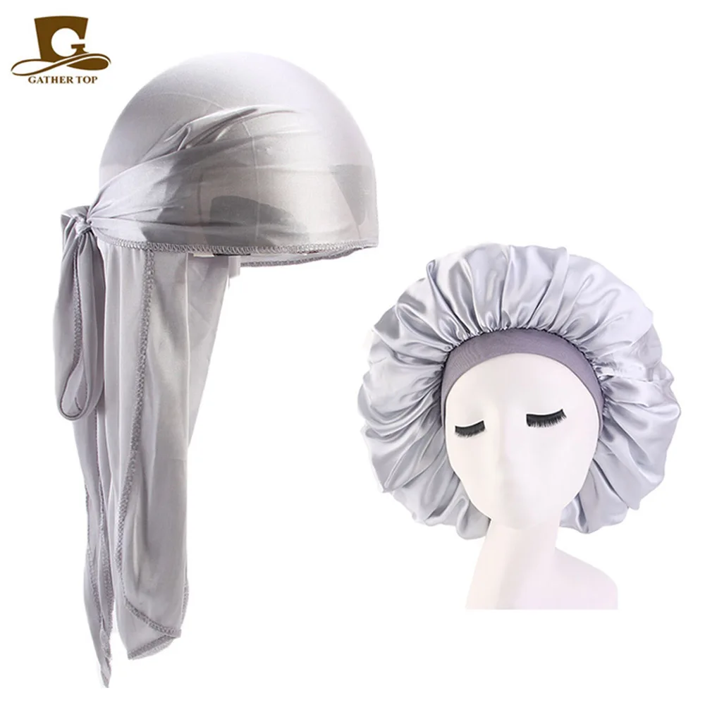 2 peças mulheres sólido ocasional Touca de cabelo & Durag