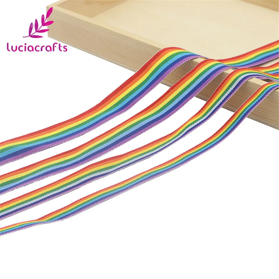 Lucia crafts 10/15/20/25 мм 5 ОРДС/8 метров Полосатое платье радужных цветов корсажная лента DIY лук ремесла подарочная упаковка материалы S0603