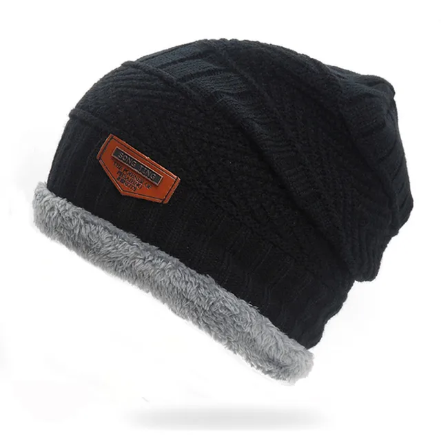 Winter Warm Male Beanies Cap Plus Velvet Stocking Hat Fashion Knitted