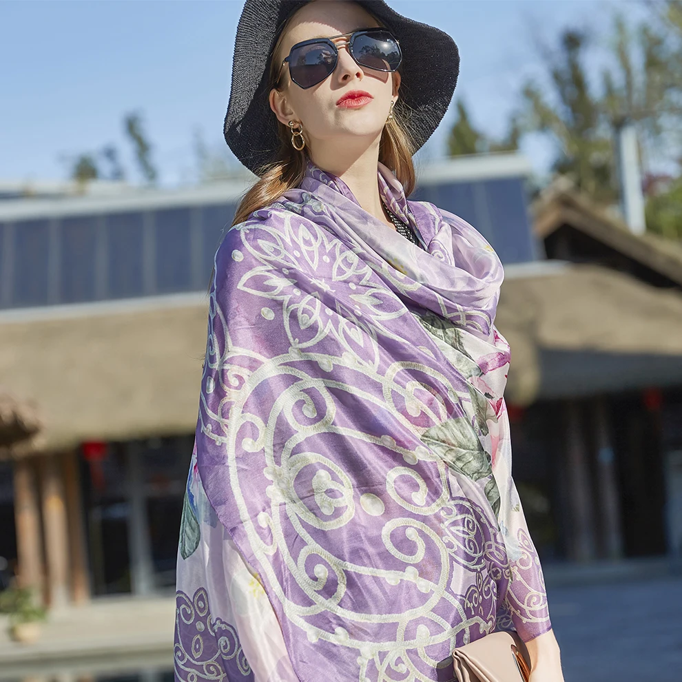 100% шелковый шарф Элитный бренд для женщин 2018 новый дизайн пляжные одеяло шаль одежда хиджаб платок-бандана уход за кожей лица щит шарфы для