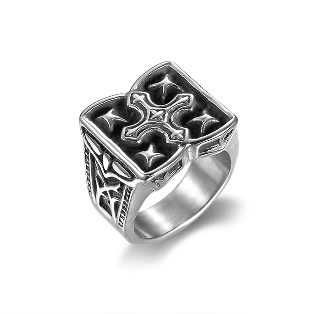 

Cool boy iron cross finger ring castings for men 316 steel mold casting rings men silver band rings