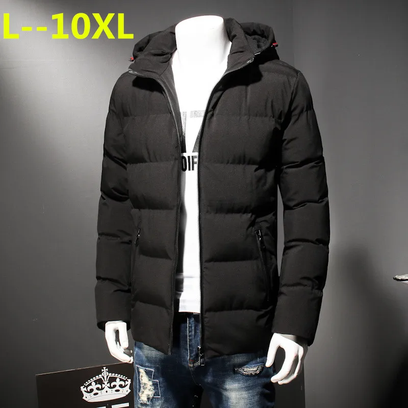 10XL 8XL мужская зимняя куртка пальто Модные Качественные хлопковые стеганые защищающие от ветра толстые теплые мягкие Брендовые куртки с капюшоном мужские пуховики - Цвет: Черный