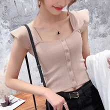 Модная Корейская сезон весна-лето новые женские вязать слинг дикий цвет небольшой сексуальный