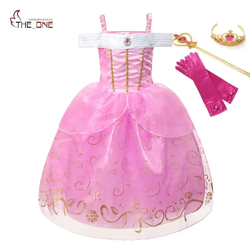 

MUABABY Girls Summer Clothes Aurora Dress up Kids Straps Floral Printed Sleeping Beauty Cosplay Costume Children Christmas Fancy