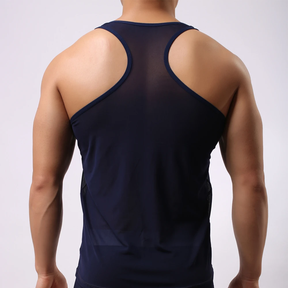 Для мужчин s летние футболки нейлоновая сетка Slim Fit Для мужчин майка верхняя одежда Бодибилдинг прозрачный See Through майка Фитнес Футболки