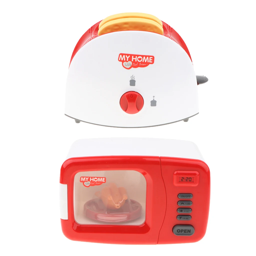 2 Pieces Simulation Home Appliance Kids Role Play Toy Bread Maker + Microwave Oven