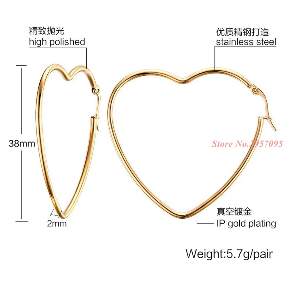 1Pair Stainless Steel Earrings Gold Color Heart shape Earrings For Women Girls Earrings Women Jewelry Free Shipping