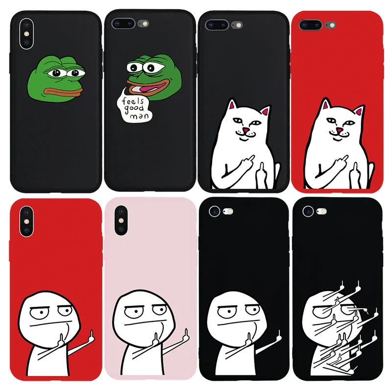 Brand NEW Funny Cat Frog Little Man Middle Finger Soft Case for iPhone X Xs Max XR 8 8Plus 7 7Plus 6 6s Plus 5 5s SE Phone Cover