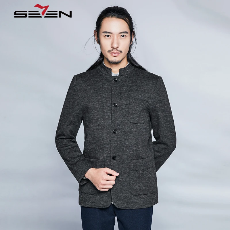 Seven7 Men's Antumn Winter Wool Coat High Quality Mandarin Collar