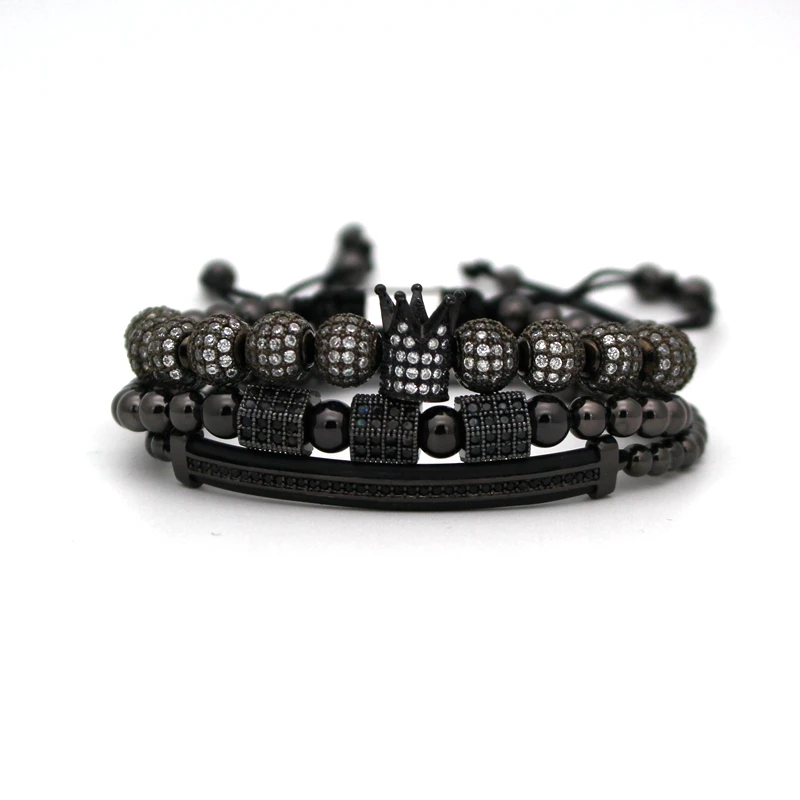 

3 Pieces / Set Men's Jewelry Cubic Gold Micropave CZ Charm Bracelet Men's and Women's Bracelets