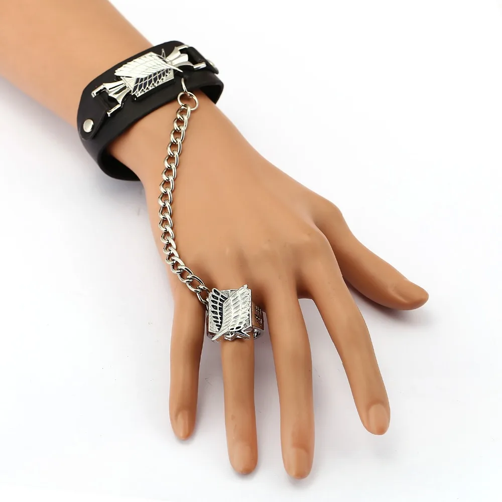 

MS Jewelry Attack on Titan Leather Bracelet Free of Wing Link Charm Bracelets Anime Cosplay Punk Bangle Men Women