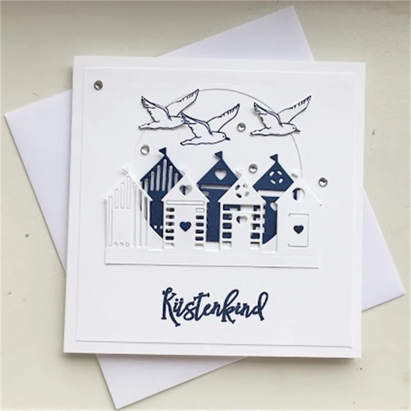 

Swovo Beach Houses Edge Metal Cutting Dies Stencils DIY for Scrapbooking Paper Card Craft Embossing die cut stamps and dies