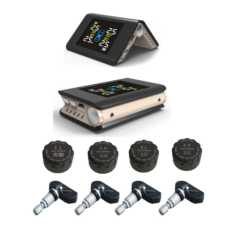 TFT дисплей автомобиля TPMS система контроля давления в шинах Солнечная энергия зарядка давления в шинах 4 внешних/внутренних датчика