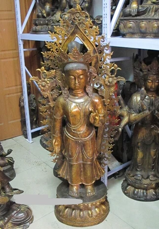 

xd 001857 53"Tibetan Buddhism Bronze gild chrysanthemum backrest Quan yin Kwan-yin Statue