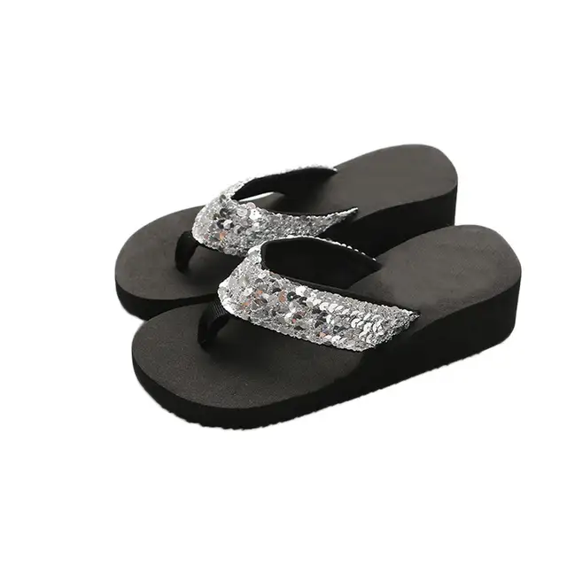 black sequin flip flops