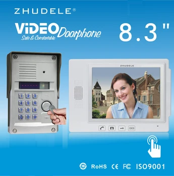 

ZHUDELE Security Intercom System 8.3"Video Door Phone Touch Key Doorbell&IR 700TVL HD Home Security CCD Camera FRID Panel 1V1