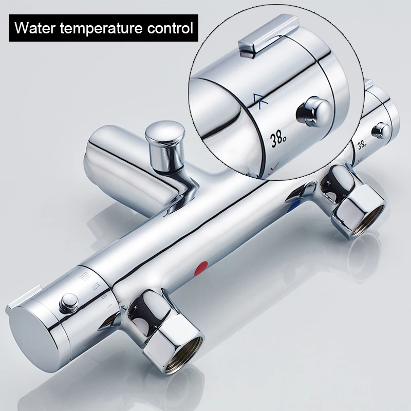 Shower Set Bathtub Faucet Shower Faucet Water Mixer Bathroom Sink Faucets ROVATE Bathtub Shower Faucet Wall Mounted Dual Handle Auto Thermostat Control Bath Mixer Tap for Bathroom
