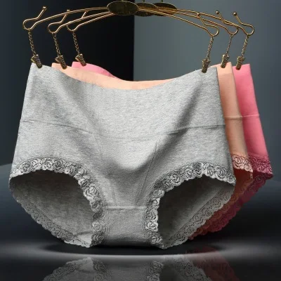 Fashion Women Briefs Cotton High Waist Lace Panties Solid Color Ladies Underwear Seamless Lingerie