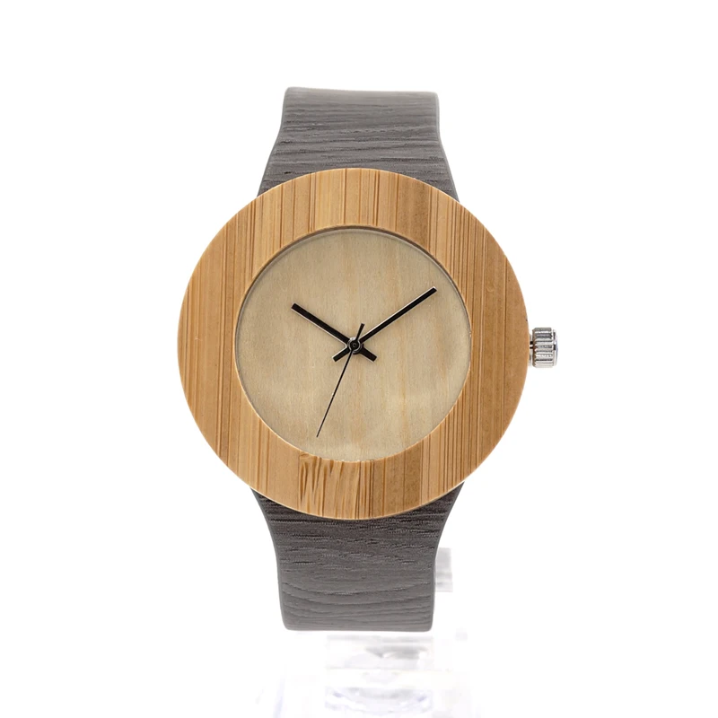 BOBO BIRD Cylinder Bamboo Wooden Wristwatch Mens Round Wood Design Japan 2035 Movement Quartz Watch with PU strap in Gift Box