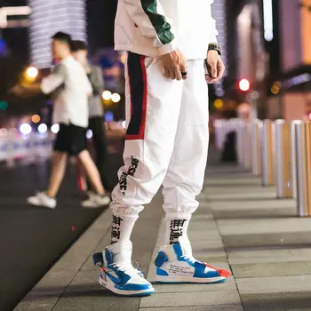 

Men's Splicing Pants Pocket Loose Men Cool HipHop Striped New Fashion Joggers Pants Trousers Men Streetwear