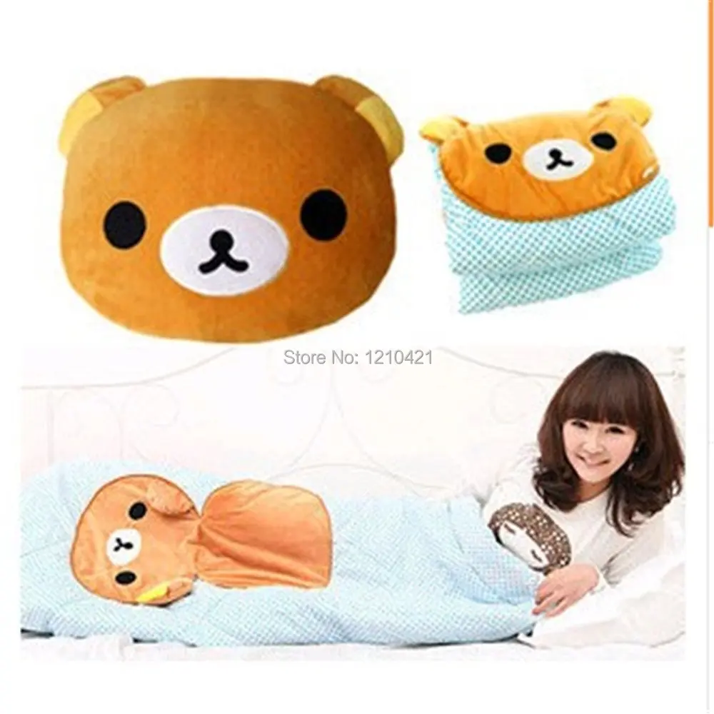 

Fashion Lovely Rilakkuma Cute Cartoon Plush Bear Doll Pillow Cushion Nap Car Bolster Wave Point Blanket 2 in 1