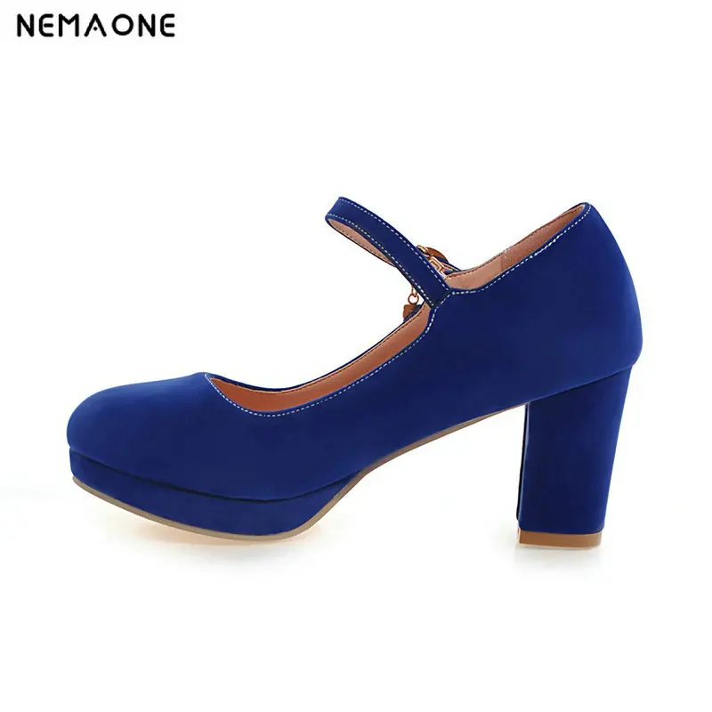 

2019 Sexy Ankle Strap 7.5CM High heels Autumn Flock Round toe High heels Female Platform Summer Shoes Women Pumps Sandals