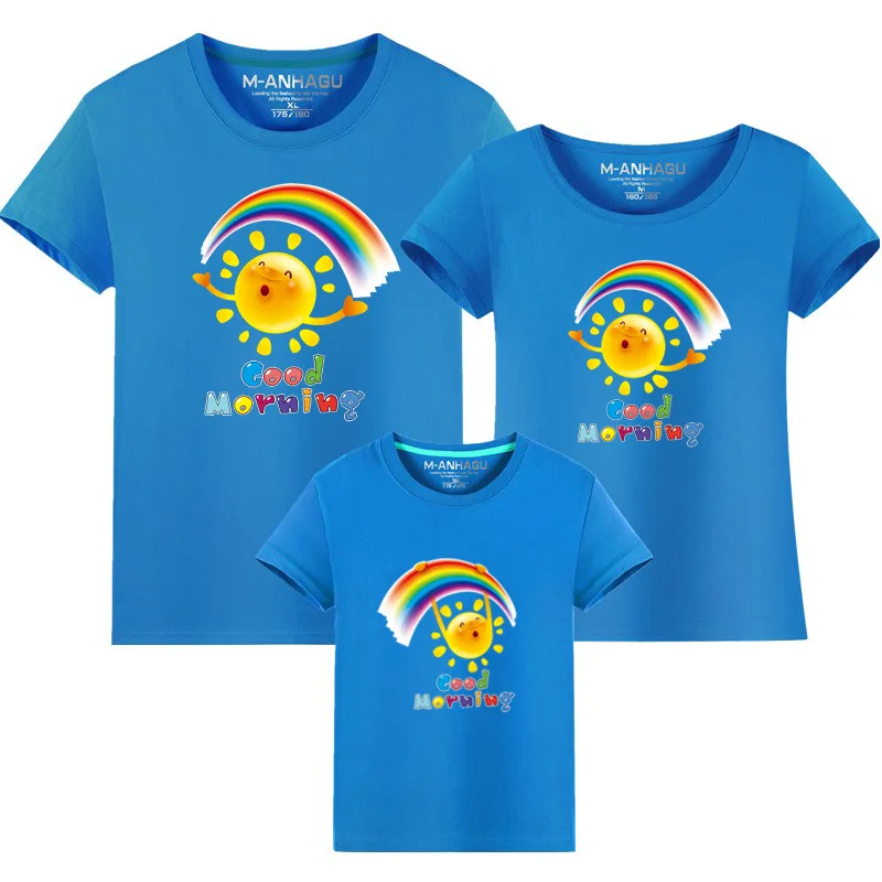 Летние одинаковые комплекты для семьи футболка футболки с радугой для мамы, папы, сына и дочки одинаковые комплекты для семьи, мамы, папы и детей, футболки