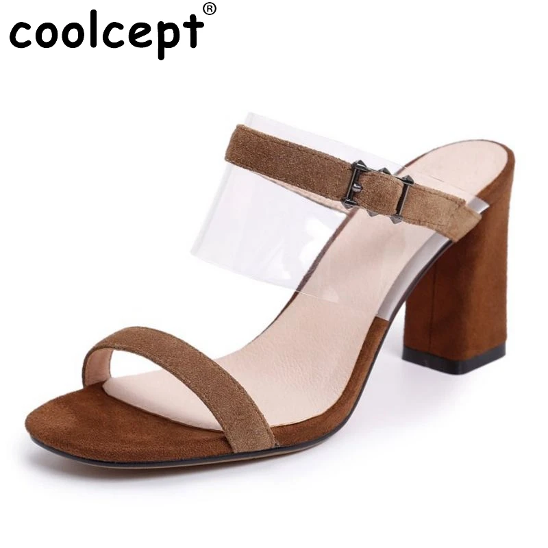 

Coolcept Women Real Leather Fashion High Heels Sandals Open Toe Slippers Summer Daily Work Jelly Shoes Women Shoes Size 34-39