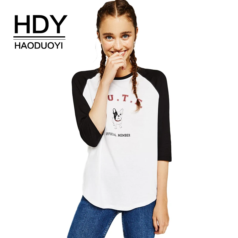 Женская футболка с длинным рукавом HDY Haoduoyi белая/черная Повседневная принтом из