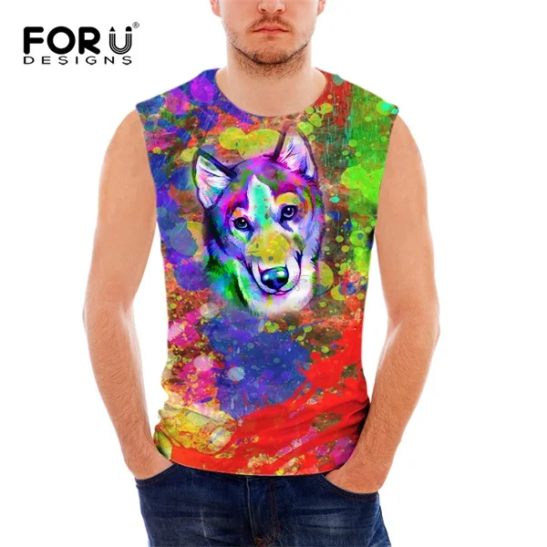 CC3335CG FORUDESIGNS/летние мужские майки милые животные красочные собаки печатные без рукавов Фитнес Одежда Повседневная Удобная Sim мужской жилет - Цвет: CC3335CG