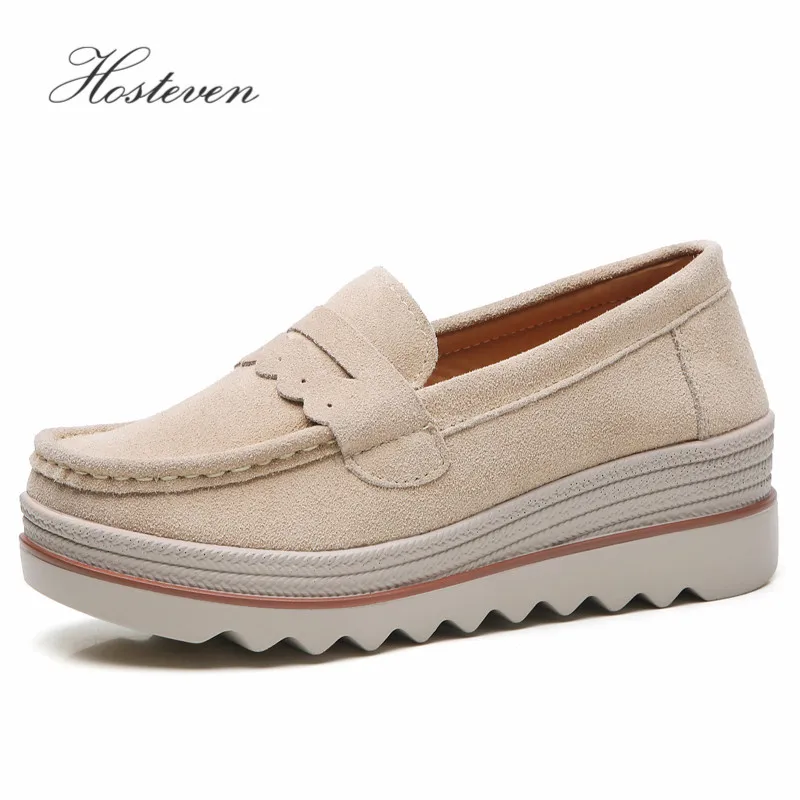 

Hosteven Women Shoes Flat Platform Moccasins Sneaker Loafers Cow Suede Leather Spring Autumn Female Students Ladies Shoes