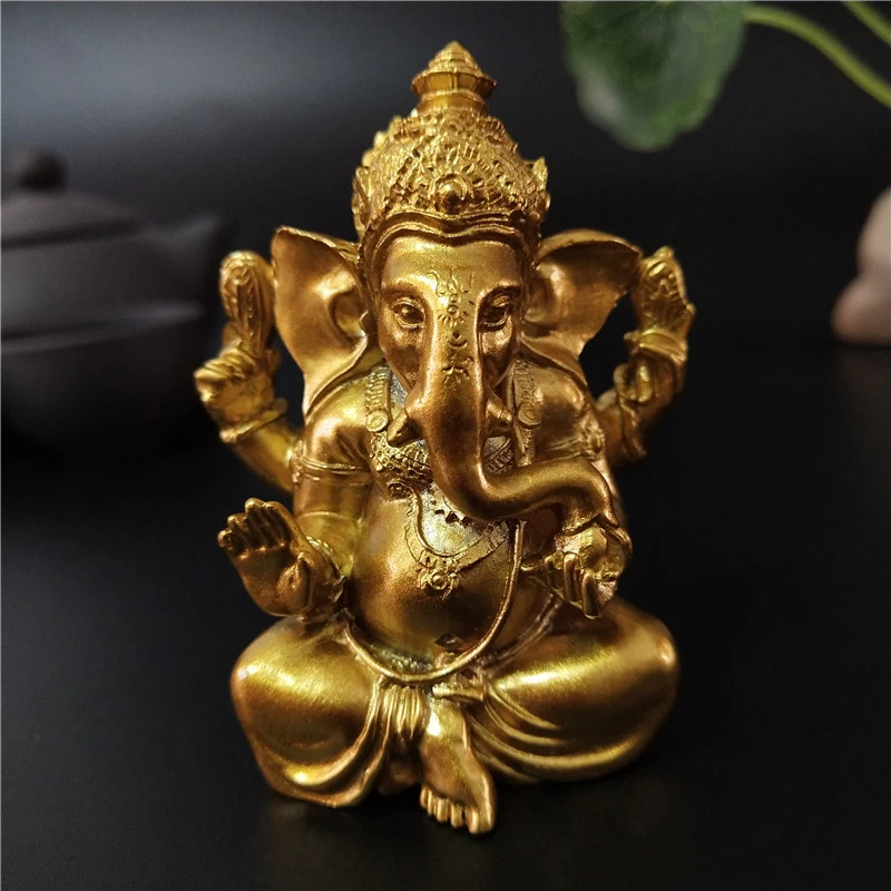Статуя Будды Ganesha украшение для дома и сада индийский золотой слон Бог Ганеш