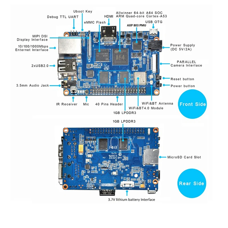 BPI-M64 Banana Pi M64 A64 64-разрядный четырехъядерный процессор 2 Гб Оперативная память BPI M64 с поддержкой Wi-Fi Bluetooth 8 Гб памяти на носителе eMMC демо доска