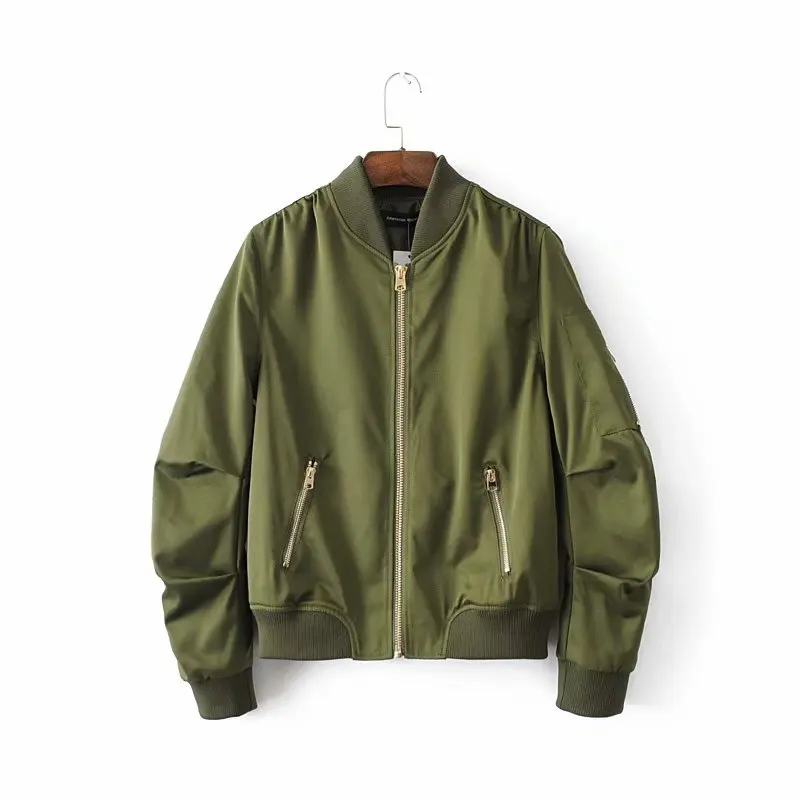 Bella philosophy, осенне-зимние куртки пилота с длинными рукавами, женское базовое универсальное пальто, женская куртка-бомбер, Женская летная куртка - Цвет: thin zipper green