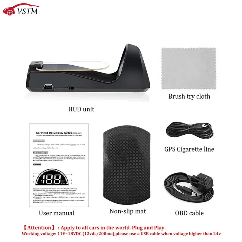 

Auto C700s Car HUD Head Up Display OBDII+GPS System Overspeed Warning Mirror Digital Projection Car Head-Up Display