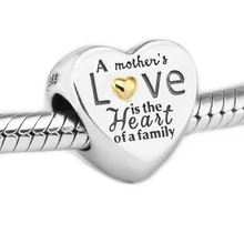 Подходит для Pandora Браслеты Сердце Семейные Подвески с 14 K настоящее золото стерлингового серебра 925-ювелирные изделия бусины