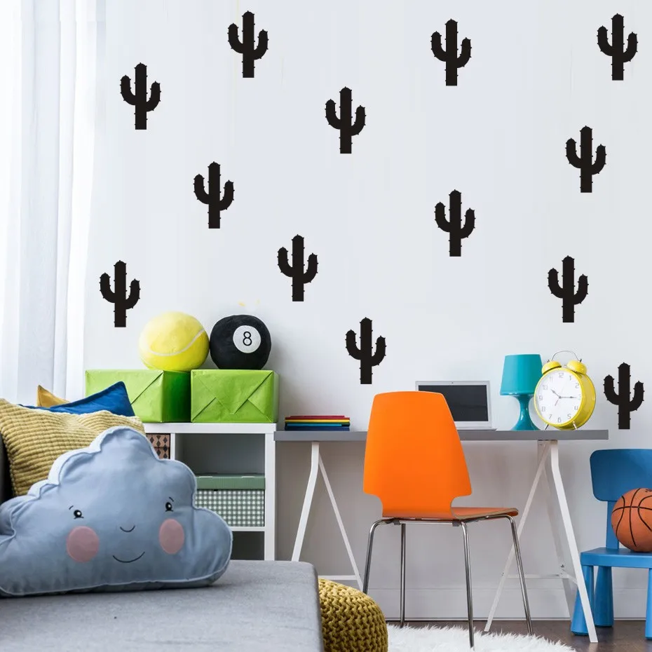 

DCTOP 18 pcs Cactus Decals Removable DIY Geometric Shape Wall Stickers Vinyl Art Kids Room Nursery Living Room Home Decor