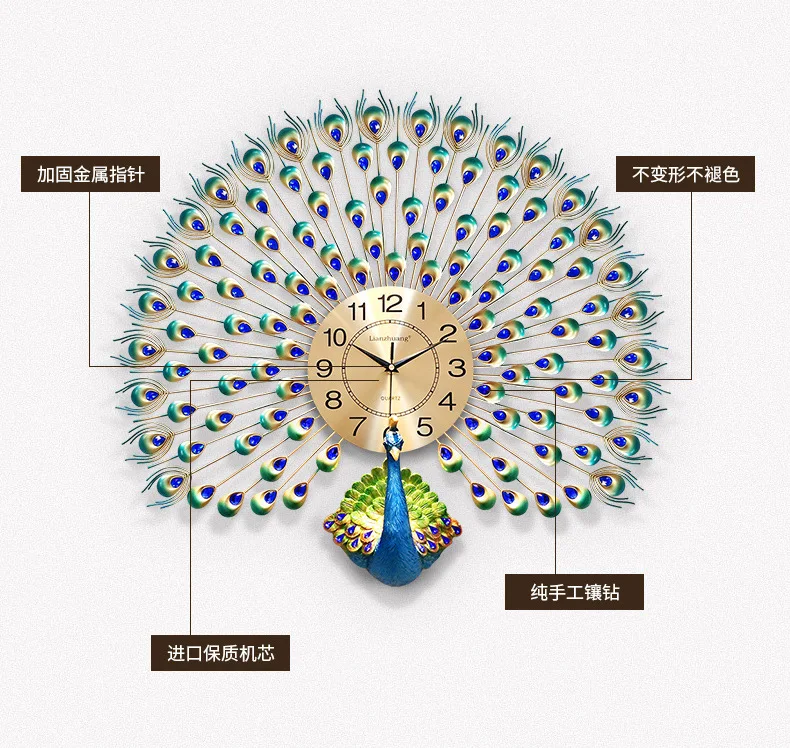 Большой кристалл павлин настенные часы настенные домашний декор настенные часы современный дизайн настенные часы свадебное украшение Прямая поставка