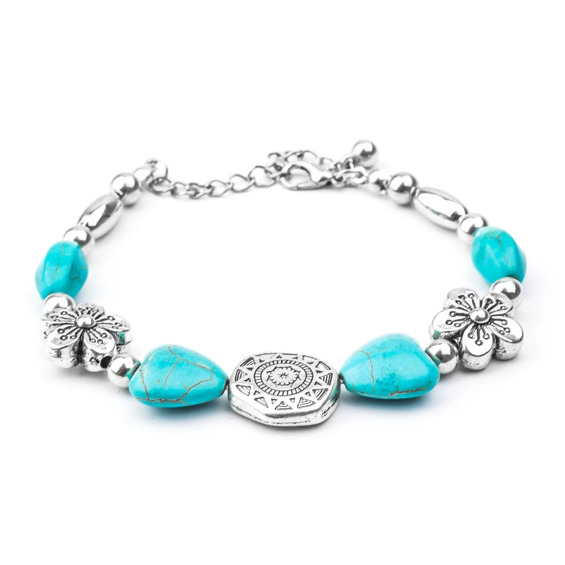 SHUANGR Boho винтажные браслеты с бирюзой для женщин бабочка бусина черепаха ручной браслет с подвеской браслет модные украшения
