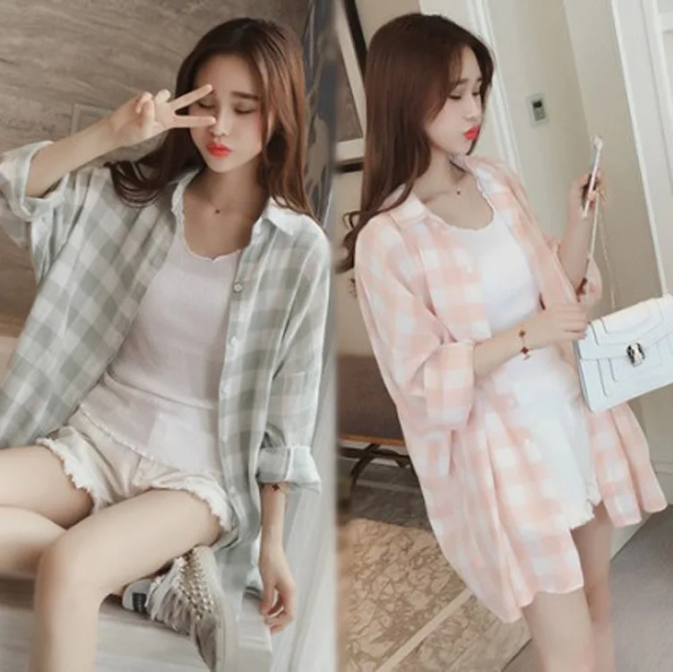 

Korean version of the wild thin section breathable plaid shirt coat women