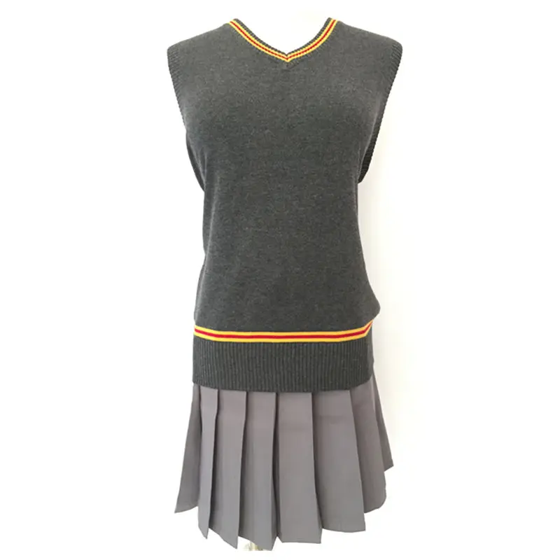 

Ainiel Magic School Gryffindor Hermione Waistcoat Halloween Cosplay Costume Sleeveless Sweater Vest /Skirts For Women Girls